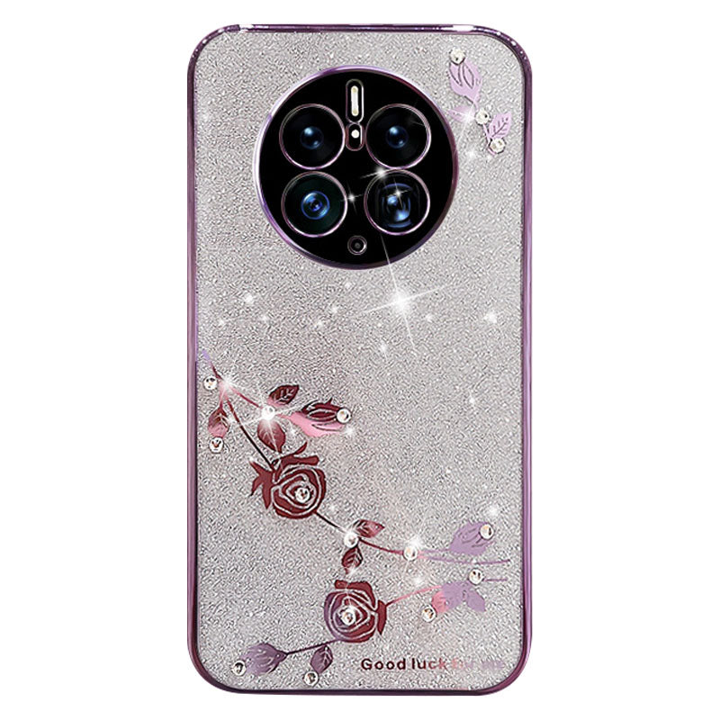For Huawei Mate 50 Pro 4G Electroplating Frame Rhinestone Phone Cover Flower Pattern Glitter Powder Anti-drop TPU Case For Huawei Mate 50 Pro 4G Electroplating Frame Rhinestone Phone Cover Flower Pattern Glitter Powder Anti-drop TPU Case